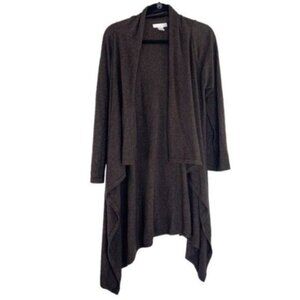 Bryn Walker Lambswool Open Front Long Duster Cardigan in Brown